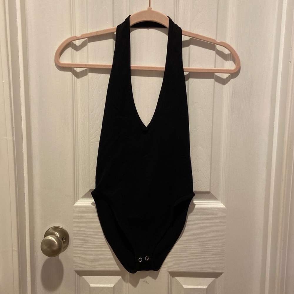 NWT Forever 21 Black Ribbed Seamless Halter Bodysuit